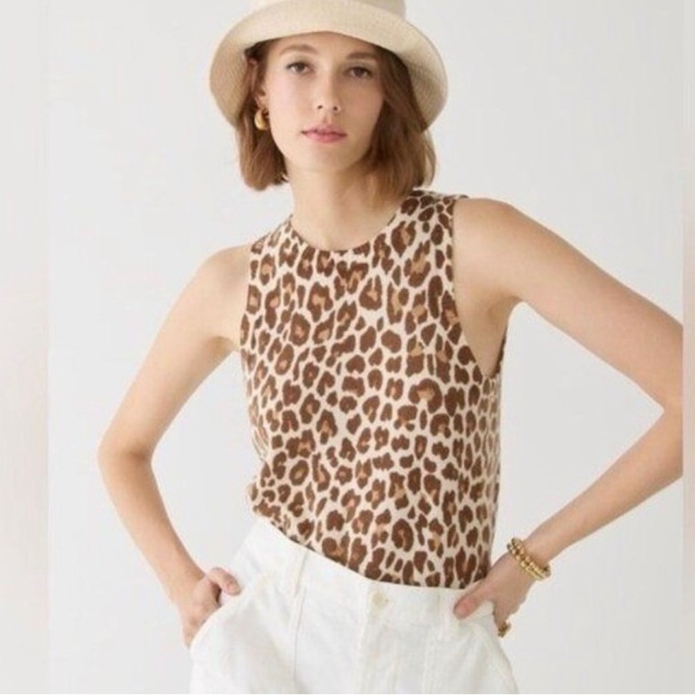 J.Crew Leopard Print 100% Cashmere Sleeveless Sweater Top